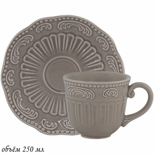 Чашка с блюдцем 250 мл БАВАРИЯ серый в под.уп.(х36)Керамика