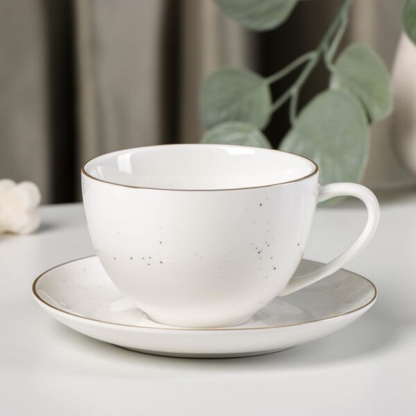Чайная пара Доляна «Млечный путь», чашка 220 мл, блюдце d=13,5 см, цвет белый в крапинку