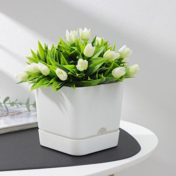 Горшок для цветов с поддоном «Квадро», 1,5 л, 13×13×12 см, цвет белый