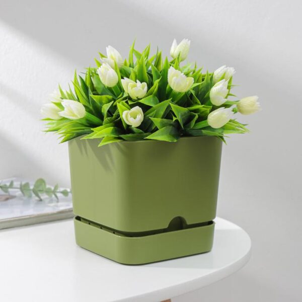 Горшок для цветов с поддоном «Квадро», 1,5 л, 13×13×12 см, цвет зелёный