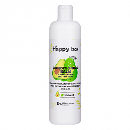 Бальзам-кондиционер Happy Bar Авокадо для волос жирных у корней и сухих на кончиках (370мл)
